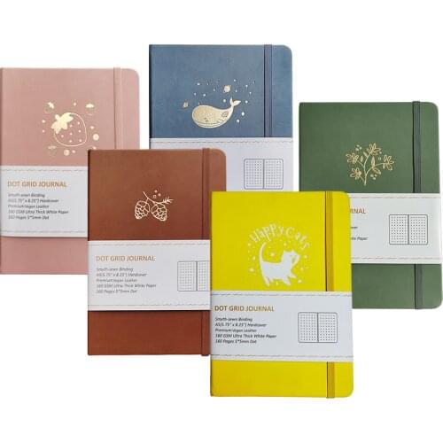 Customable Jiumu Top Selling Handmade Vegan Leather White Paper Art Journal A5 Hardover 160gsm Dotted Journal