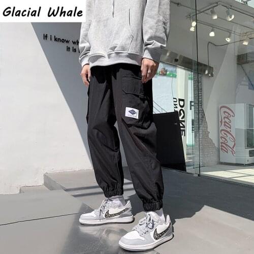 GlacialWhale Trousers Harajuku Streetwear Mens Cargo Pants Fashion 2021 Side Pockets Hip Hop Trousers Black Pants Men