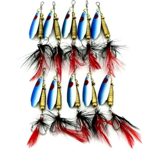 HENGJIA 10pcs/lot 5.9g Metal Fishing Lure Spoon Spinner Bait Fishing Tackle Paillette Hard Bait Isca Artificial Feather hook