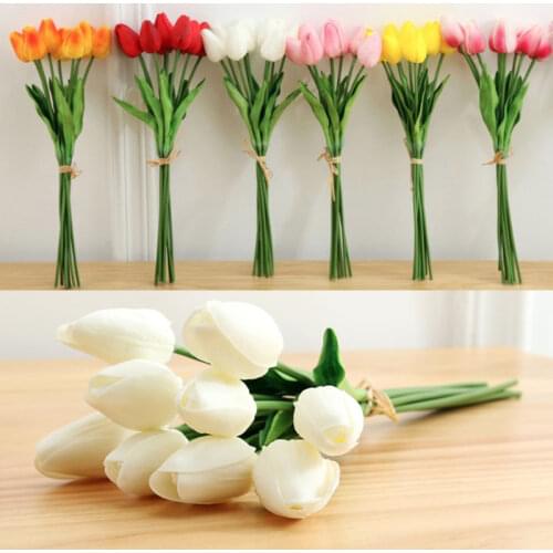 Artificial Tulip Flowers False Fake Bouquet Real Touch Home Wedding Party Decor