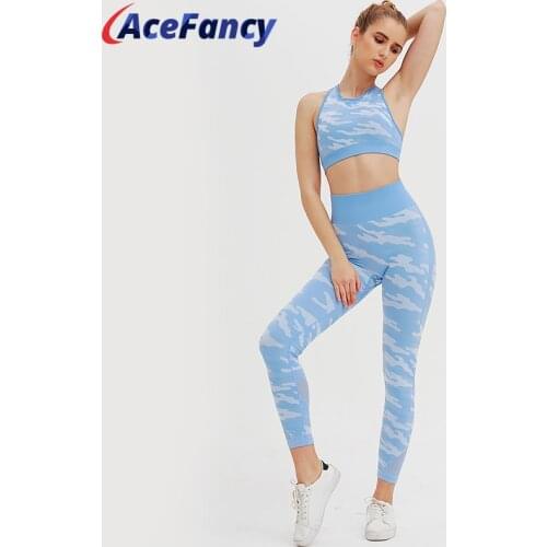 Yoga Set Women Seamless Camouflage Tank Top + High Waist Gym Leggings Women Yoga Sets Tracksuit ZC2479 Fitness Sportswear Suit