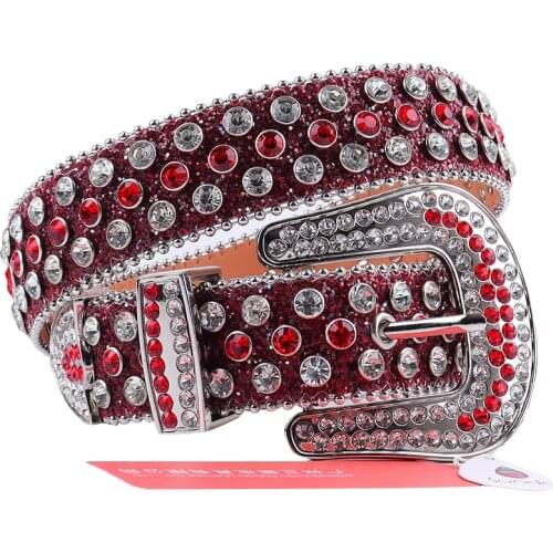 Red Y2k Jeans Belt Designer Belts Women High Quality Leather Diamond Belt Decorative Strip Luxury Rhinestone Belt Ceinture Homme