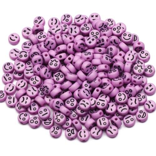 Round Mix Light Purple Mood Pattern Acrylic Spacer Beads 4x7mm Loose Beads For Jewelry Making DIY Necklace Bracelet Accessories