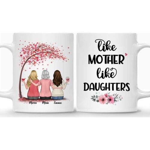 Mother & Daughters Personalized Mug Heart leaves Custom Made Family Coffee Cups Mugs Mothers Day 11/15 Oz RR2047