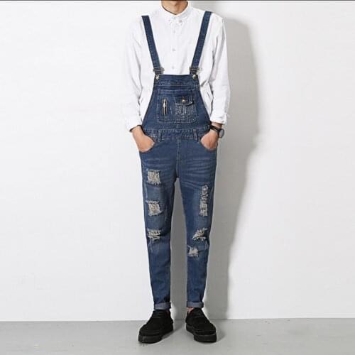 Summer New Suspenders Hole Jeans Slim Spaghetti Strap Jumpsuit Skinny Overalls Ripped Jeans Ripped Jeans Denim Jumpsuit For Men