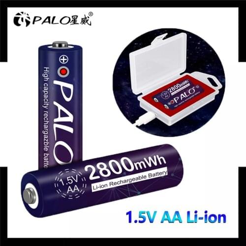 PALO 1.5v AA rechargeable battery 2800mwh li-ion lithium ion AA 2A batteries for toys camera flashlight