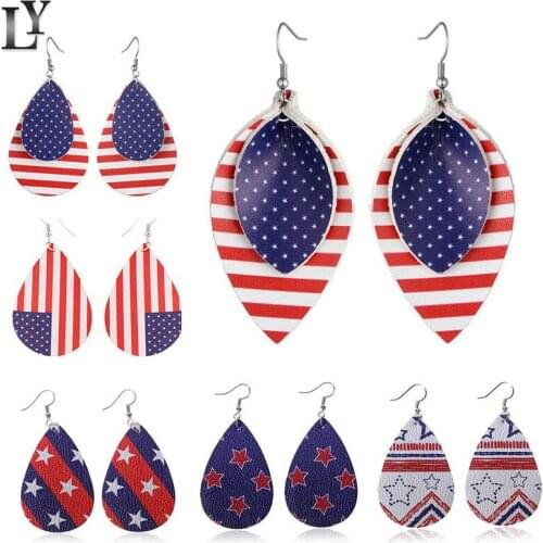 PU leather water drop basketball volleyball multi-layer national flag five-pointed star earrings