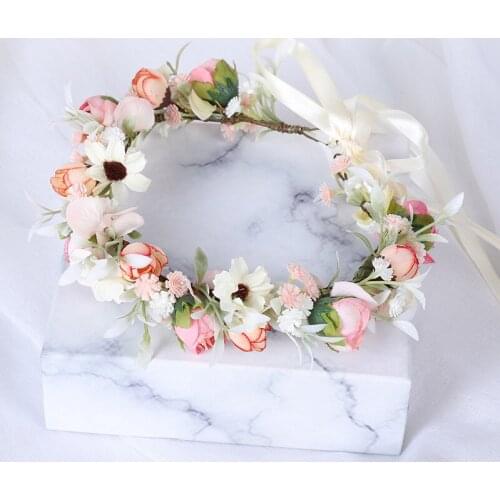 Model Flower Rattan Handmade Garland Headdress Hair Band Travel wedding Hair garland Hair Bands