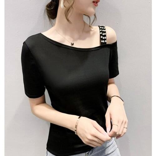 Fashion Striped off shoulder top Knitted T-Shirts Women Summer Casual Cotton Short Sleeve Tee Shirt Female Sexy Tops Harajuku