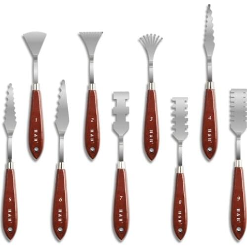 9 Pieces Palette Knives Painting Stainless Steel Spatula Professional Palette Knife Set Art Tools Metal Knife Wood Handle