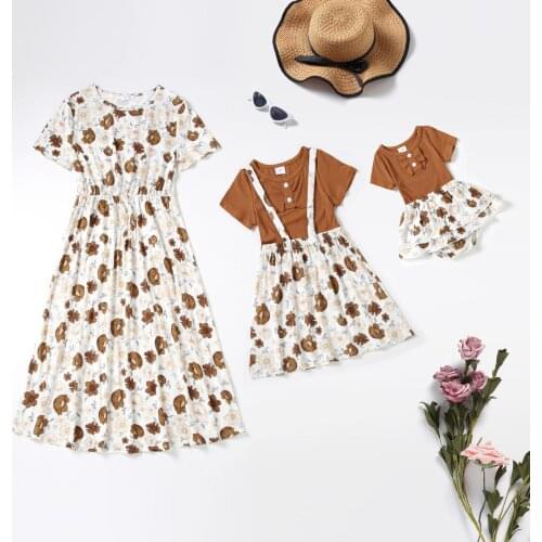 2021 European and American new style parent-child print flower short-sleeved sleeve mother and daughter dress
