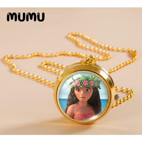 2021 New Moana Maui Pocket Watch Necklace Princess Gold Color Vintage Watch Glass Dome Pendant Jewelry Gifts