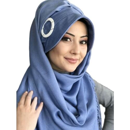New Fashion 2021 Muslims Hijab Islamic Clothing Turban Spring Summer Season Foulard Scarf Navy Blue Buckle Womans Hat Shawl
