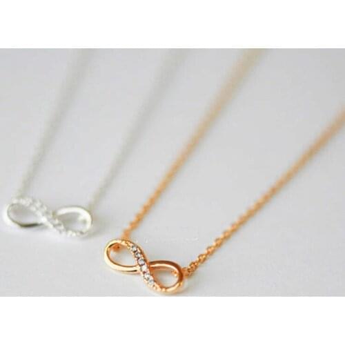 New Tiny Infinity Crystal Pendant Necklaces for Women Choker Lucky Number Eight Geometric Silver Color Long Chain Necklace