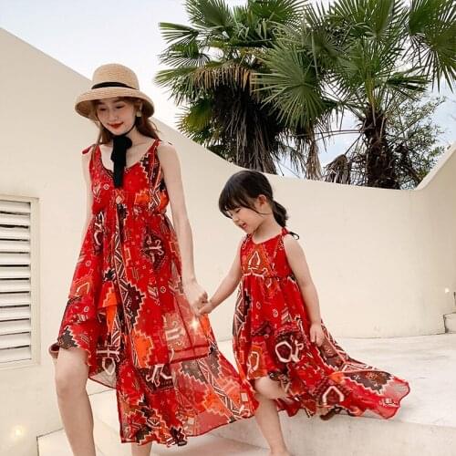 Family Look Mother Daughter Matching Dresses Mommy and Me Clothes Mom Mum & Baby Women Girls Toddlers Dress Outfits Cheap Price