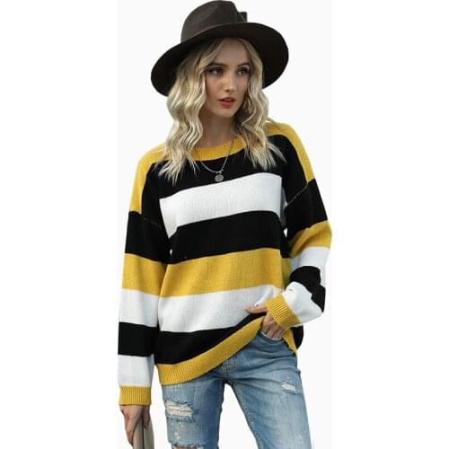 Autumn Striped O-neck Blouse Top Womens Oversized Korean Sweater Blusas Femininas De Verão Top