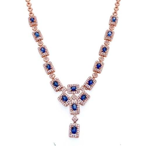 Row blue sapphire gemstone necklace for shinning women silver jewelry birthday anniversary party gift date present natural gem