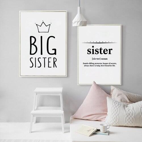 Sister Art Gift Canvas Print And Poster , Big Sister Quote Typography Canvas Painting Girls Room Wall Art Decoration