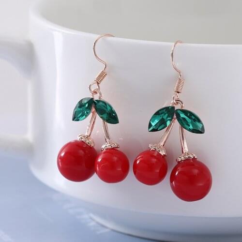 Hot red Cherry earrings eardrop Sweet fruit fresh cherry eardrop female fashion youth beautiful girl students earrings for women