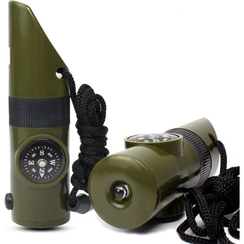 7 in 1 Whistle Portable Outdoor Whistle Multifunctional Lifesaving Camping Whistle SOS Earthquake Emergency Whistle W/ LED light