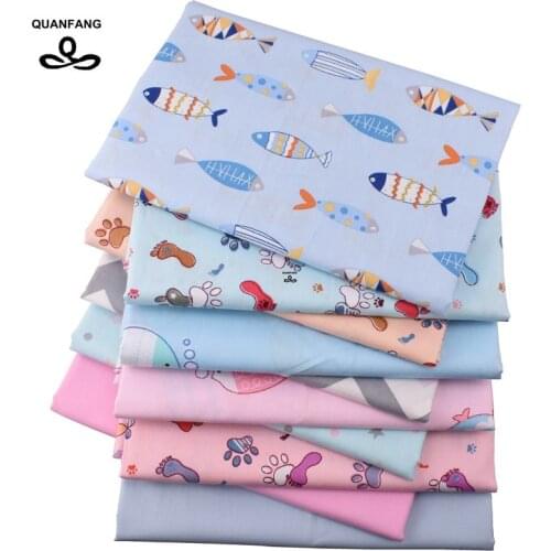 QUANFANG 10pcs/lot Fish footprints ,Twill Cotton Fabric For Patchwork Cloth DIY Baby Child Sewing Quilting Fat Quarters Material