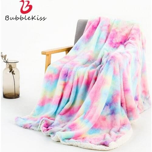 Bubble Kiss Rainbow Throw Blankets For Beds Tie-Dye Double-Layer Air-Conditioning House Nap Thick Warm Home Sofa Plush Blanket