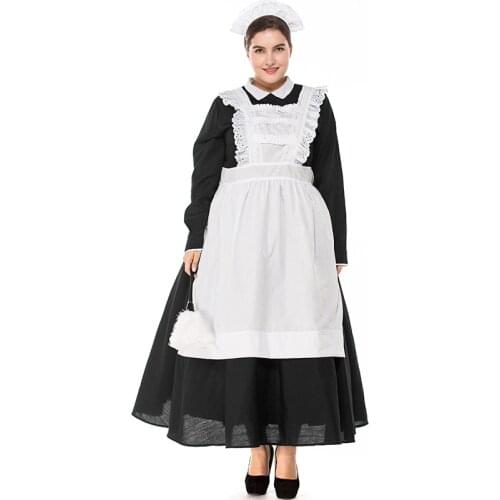 Plus Size Women Colonial Maid Costume 18th Maxi Pinafore Folk Dress Loyal Victorian Downton Abbey Waitress Outfit Apron For Lady