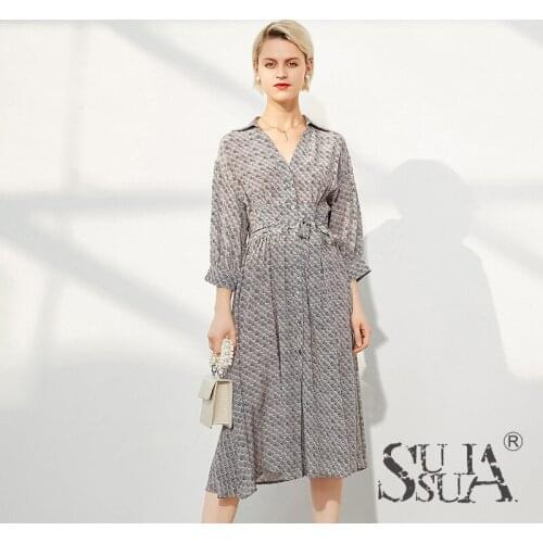 Grey Anaconda Floral Silk shirt Dresses Women 2021 Summer Long Casual Sexy Office Work Daily Dress Plus Size Slim Fit A Line