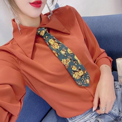 Long Sleeve Chiffon Blouse Shirt Women Tops Blouse Women Blusas Mujer De Moda 2021 Free Tie Turn Down Collar Women Blouses E411