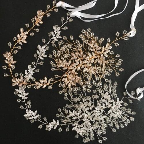 SLBRIDAL Handmade Silver Color Crystals Rhinestones Wedding Hair accessories Hairband Bridal Headband Bridesmaids Women Jewelry