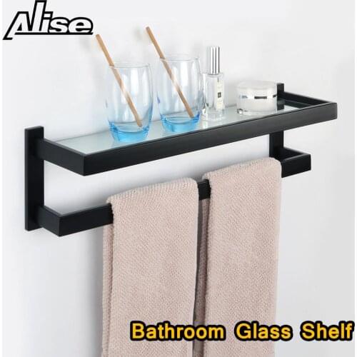Bathroom Glass Shelf Bath Shower Shelf With Towel Bar 304 Stainless Steel Wall Mounted Hanger Kitchen Storage Holder 55cm
