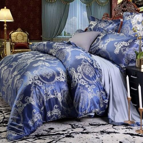 Wedding Luxury Bedding Sets Jacquard Queen/King Size Duvet Cover Set wedding Bedclothes Bed Linen bed Blue