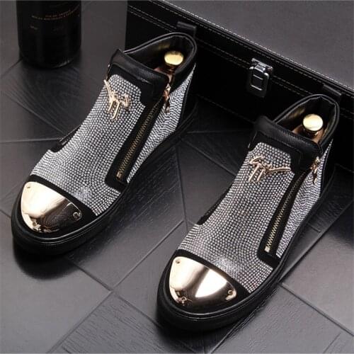 New style Luxury Mens High Hip-Hop Casual Shoes Men Black Fashion rivets Shoes Italy Fashion leisure Driving Loafers 91