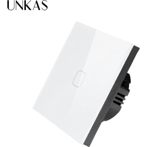 UNKAS 1 Gang 1 Way Touch Switch 220V EU Standard Wall Light Touch Screen Switch Crystal Glass Panel LED Light Touch Switch