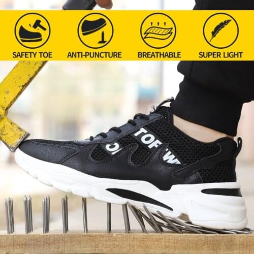 Work Safety Shoes For Men Summer Breathable Boots Steel Toe Anti-Smashing Construction Safety Work Sneakers