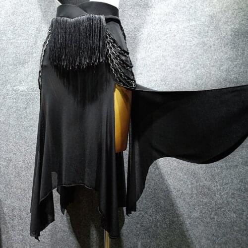 2019 New Women Irregular Tassel Split Ballroom Latin Dance Skirt Cha Cha Rumba Adult Sexy Stage Performance Dancing Wear DL4087