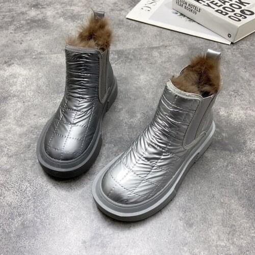 Womens boots 2020 winter fashion high-top boots wild casual warm rabbit fur plus velvet snow cotton shoes