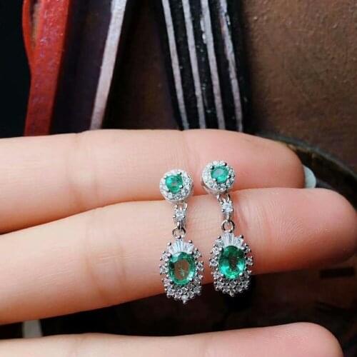 SHILOVEM 925 sterling silver Natural green Emerald drop earring fine Jewelry women wedding new wholesale jce0303040611agml
