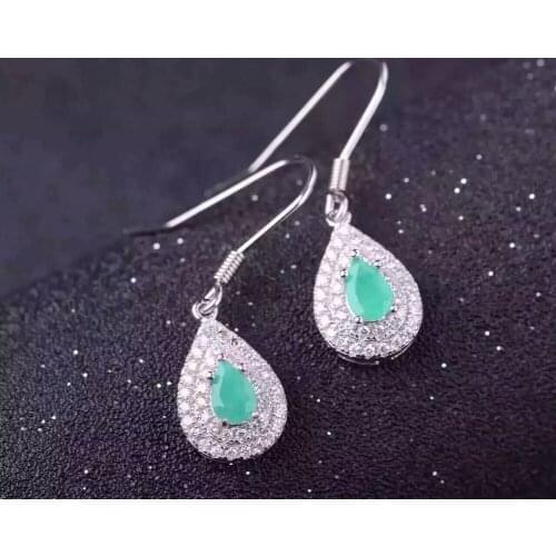 Natural green emerald drop earrings 925 silver Natural gemstone earring women elegant water fine drop earrings for anniversary