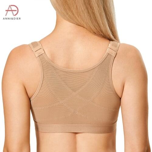 Womens Posture Front Closure Full Coverage Wireless Plus Size Back Support Bra