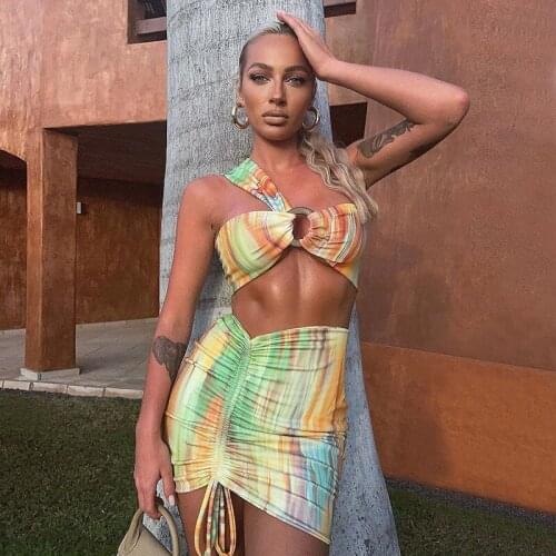Women Fashion Summer Tube Tops Package Hip Mini Skirt Printed Two Pieces Set Skirt Suit Outfit 2021 Female Clothing Streetwear