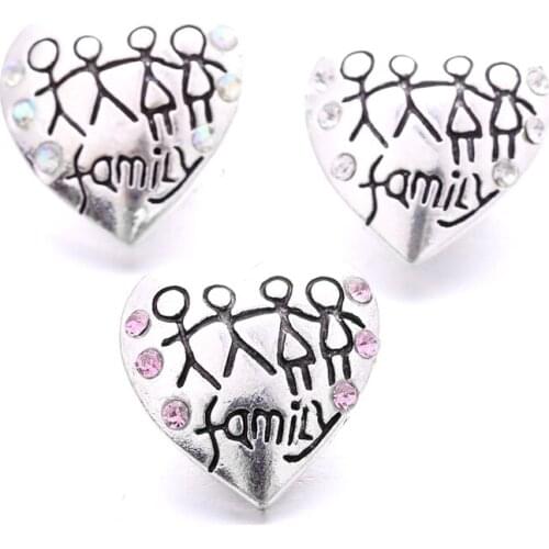 Rhinestone Family Member 18mm Ginger Snap Button Jewelry Making DIY Snap Bracelet Necklace Jewelry for Women Wholesale