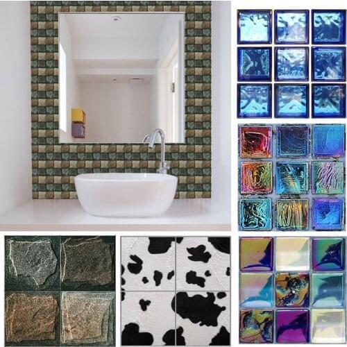 18Pcs/set Kitchen Tiles Sticker Mosaic Black Gray PVC Self-adhesive Bathroom Waterproof Wall Stair Tile Stickers Decoration