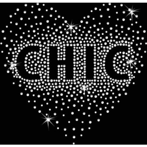 2pc/lot CHIC heart Iron On Bling Transfer designs iron on transfer rhinestones fix patches applique