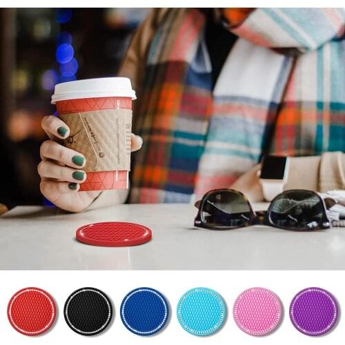 Balleenshiny 2 Pieces Car Coasters 2.76 Inch Silicone Car Cup Holder Coasters Suitable For Most Car Rhinestone Car Coaster