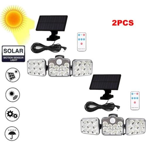 2pcs 138 led remote seperable Super Bright Solar Separation Lights Outdoor Waterproof 3 Head Motion Sensor Solar Wall Lamp with