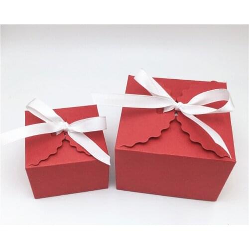 20 Pcs/Lot Two Sizes Square Shape Red Lace Jewelry Packaging Boxes With White Ribbon, Handmade Candy Storage Gift Boxes
