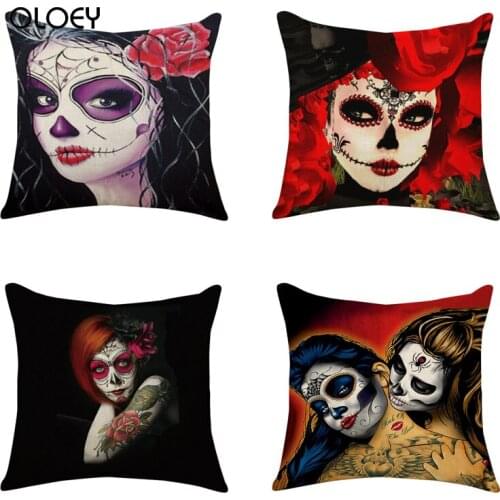 2020 Halloween Beauty Skull Series Linen Pillow Car Cushion Cover Home Bedroom Hotel Decoration Wedding Personality Gift 45x45cm