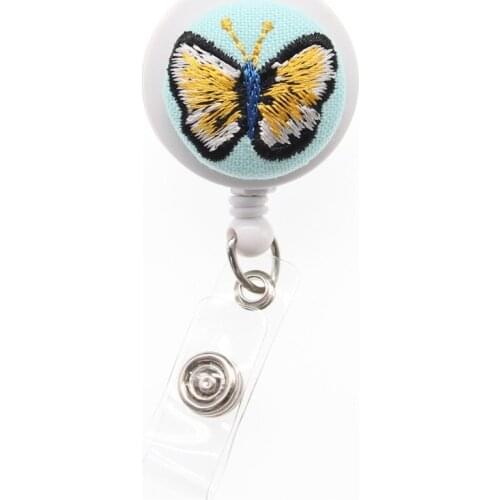 30 pieces free shipping Wholesale Hight Quality Butterfly Cloth Retractable ID Badge Holder Reel