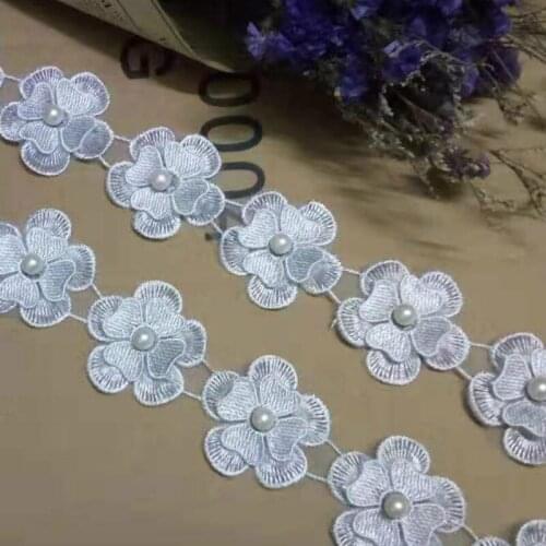 91cm Light Blue Pearl Lace Flower For Dress Ribbon Lace Trim Knitting Wedding Embroidered DIY Handmade Patchwork Sewing Craft